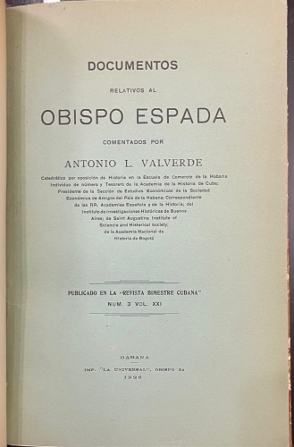 Portada de Documentos Relativos al Obispo Espada - Antonio L. Valverde