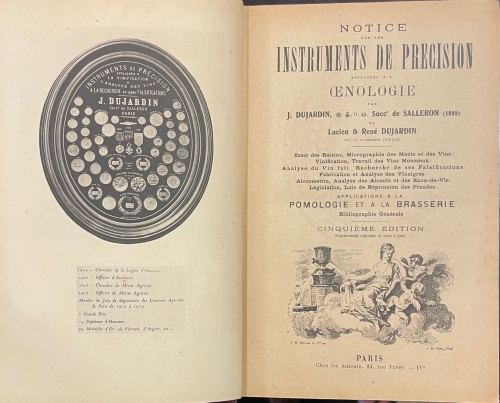 Portada de Notice sur les Instruments de Precision appliques a L'Oenologie - J. Dujardin. Salleron, Lucien & Rene Dujardin