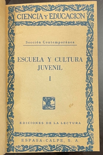 Portada de Escuela y Cultura Juvenil - Gustavo Wyneken