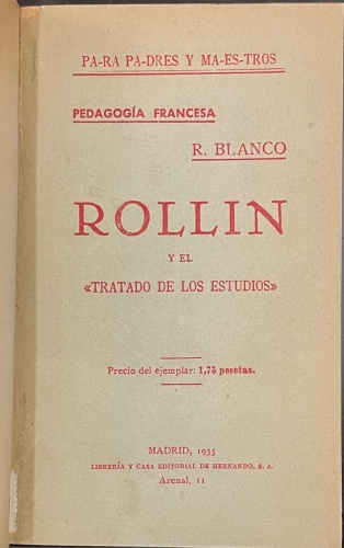 Portada de Rollin y el Tratado de los Estudios - R. Blanco