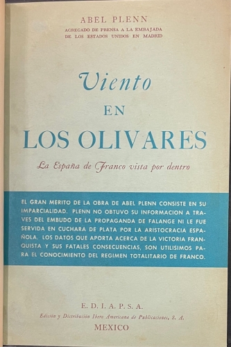 Portada de Viento en Los Olivares. La Espa�a de Franco vista por dentro - Abel Plenn