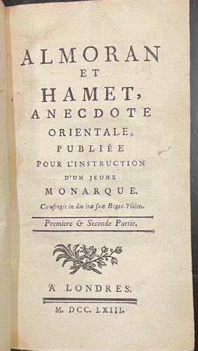 Portada de Almoran et Hamet, Anecdote Orientale Publi�e Pour L�instruction D�un Jeune Monarque.