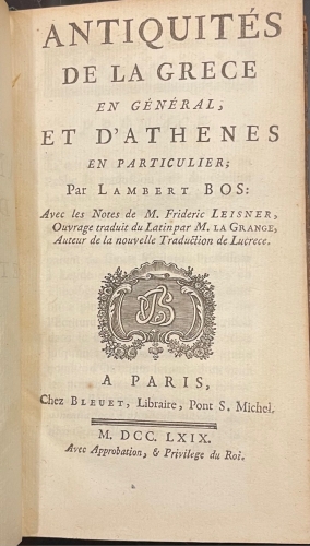 Portada de Antiquites de la Grece en general et D'Athenes en particulier - Lambert Bos