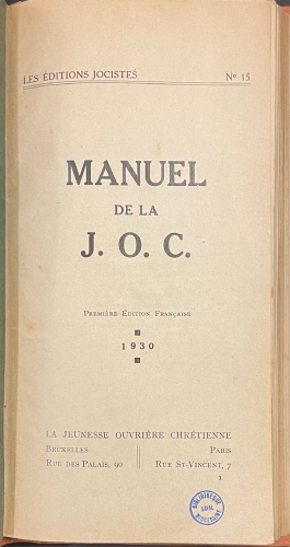 Portada de Manuel de la J.O.C.