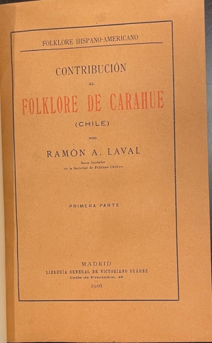 Portada de Contribuci�n al Folklore de Carahue, Chile - Ramon A. Laval