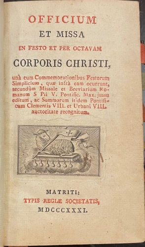 Portada de Officium et Missa In Festo et per Octavam Corporis Christi