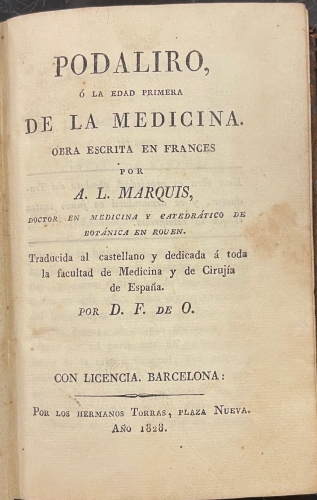 Portada de Podaliro o la Edad Primera de la Medicina - A. L. Marquis