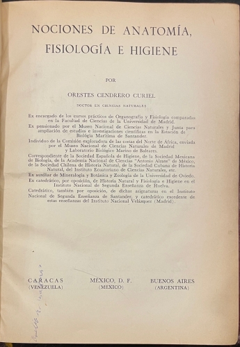 Portada de Nociones de Anatom�a, Fisiolog�a e Higiene - Orestes Cendrero Curiel