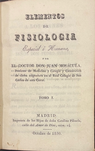 Portada de Elementos de Fisiologia Especial o Humana - Juan Mosacula