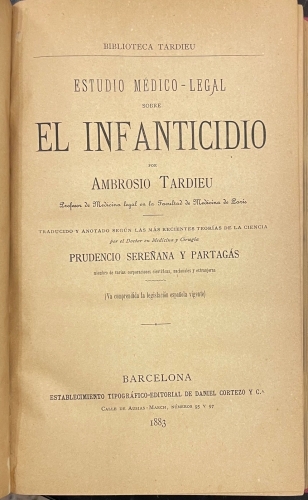Portada de Estudio M�dico-Legal sobre El Infanticidio - Ambrosio Tardieu