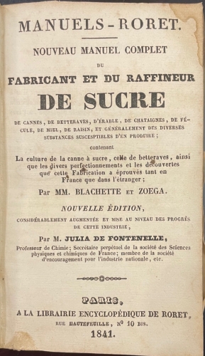 Portada de Nouveau Manuel Complet du Fabricant et du Raffineur de Sucre - Blanchette et Zoega