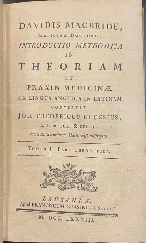 Portada de Introductio Methodica in Theoriam et Praxin Medicnae - David Macbride
