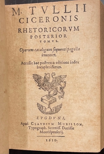 Portada de Rhetoricorum ad Herennium Libri Quator. Rhetoricum Posterior Tomus - Ciceronis. Ciceron