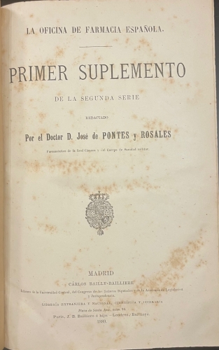 Portada de La Oficina de Farmacia Espa�ola seg�n Dorvault. Suplementos de la Segunda Parte - Jos� Pontes y Rosales
