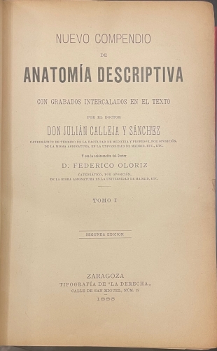 Portada de Nuevo Compendio de Anatom�a Descriptiva - Julian Calleja y Sanchez