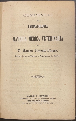 Portada de Compendio de Farmacologia o Materia Medica Veterinaria - Ram�n Llorente L�zaro