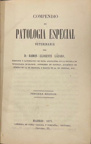 Portada de Compendio de Patolog�a Especial Veterinaria - Ram�n Llorente L�zaro
