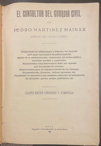 Portada de El Consultor del Guardia Civil - Pedro Martinez Mainar