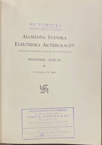 Portada de Allm�nna Svenska Elektriska Antiebolaget. La Sociedad Genereal de Electricidad de Suecia