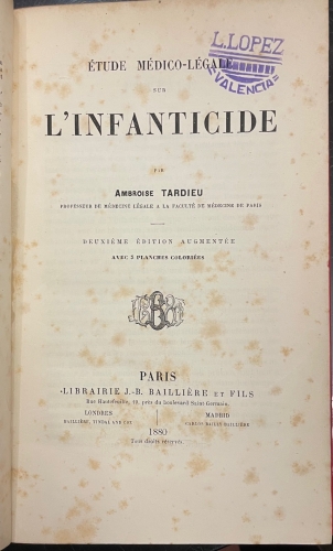 Portada de Etude Medico-Legale sur L'Infanticide - Ambroise Tardieu