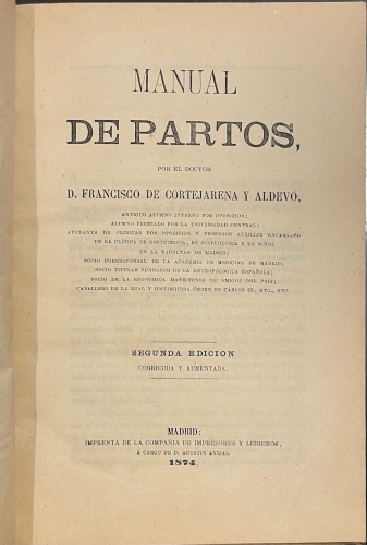 Portada de Manual de Partos - Francisco de Cortejarena y Aldevo