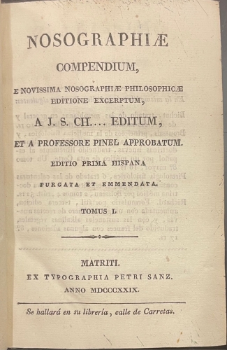 Portada de Nosographiae Compendium - Philippe Pinel