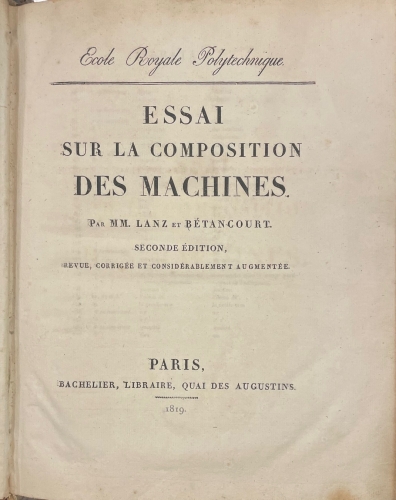 Portada de Essai sur la composition des Machines - Lanz et Betancourt