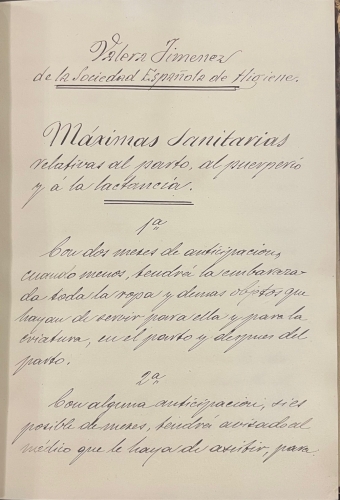 Portada de Manuscrito original del Dr. Tom�s Valera Jim�nez. M�ximas Sanitarias relativas al parto, al puerperio y la lactancia. - Dr. Tomas Valera Jimenez