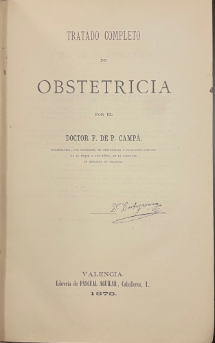 Portada de Tratado Completo de Obstetricia - F. de P. Campa