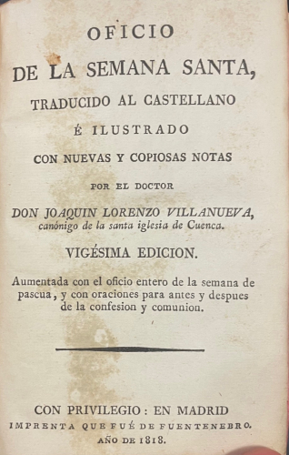 Portada de Oficio de la Semana Santa - Joaquin Lorenzo Villanueva