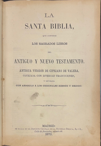 Portada de La Santa Biblia - Cipriano de Varela