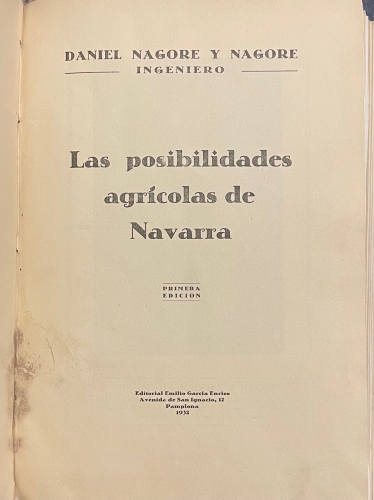 Portada de Las Posibilidades Agr�colas De Navarra. - Daniel Nagore y Nagore