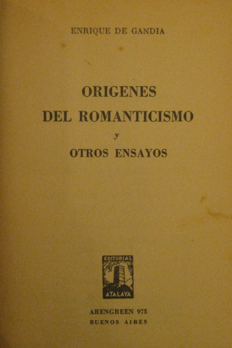 Portada de Or�genes Del Romanticismo y Otros Ensayos - Enrique De Gand�a