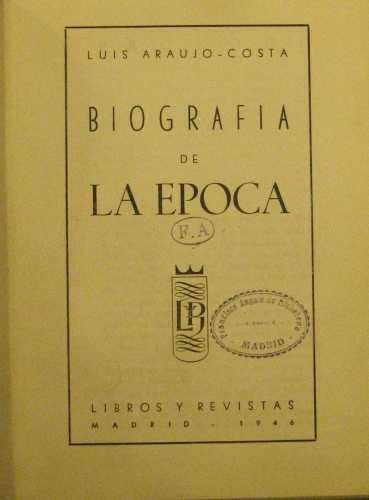 Portada de Biografia de 'La epoca' - Araujo-Costa