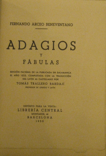 Portada de Adagios y F�bulas. Edicci�n Facs�mil. - Fernando Arceo Beneventano