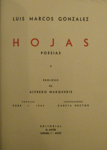 Portada de Hojas. Poes�as. - Luis Marcos Gonzalez
