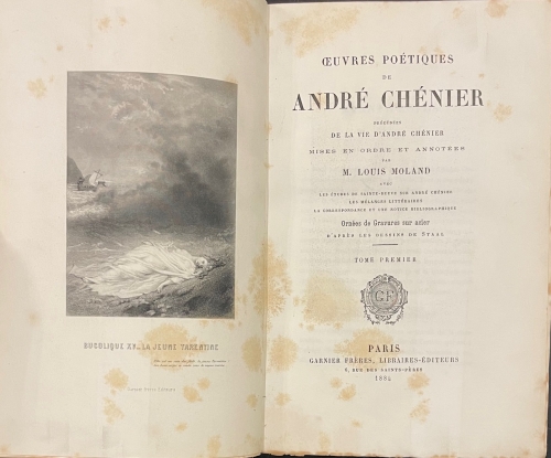 Portada de Oeuvres Po�tiques De Andr� Ch�nier Pr�c�d�es De La Vie D' Andr� Ch�nier . - Andr� Ch�nier. M. Louis Moland