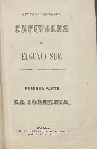 Portada de Los Siete Pecados Capitales. - Eugenio Sue