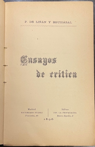 Portada de Ensayos De Cr�tica - P. De Li�an y Eguiz�bal