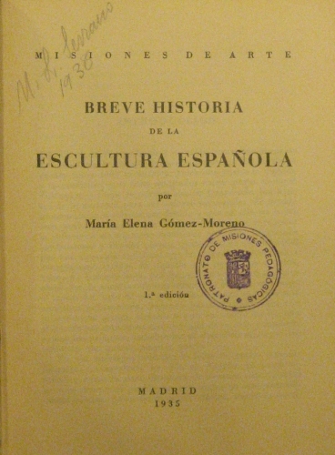 Portada de Breve Historia De la escultura Espa�ola - Gomez Moreno