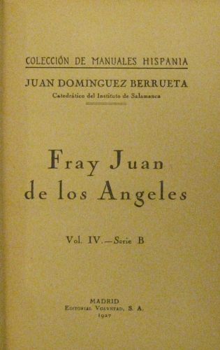 Portada de Fray Juan De Los Angeles - Juan Dom�nguez Berrueta
