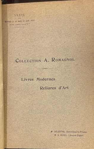 Portada de Collection A. Romagnol, Livres Modernes  Reliures d'art y album des Reliures. - Mercier-Marius-Gruel-Lortic-P.Ruban etc
