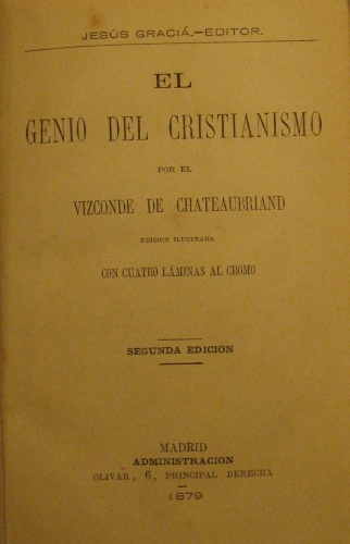 Portada de El Genio del Cristianismo - Vizconde De Chateaubriand