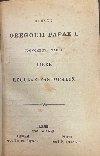 Portada de Sancti Gregorii Papae I Cognomento Magni Liber Regulae Pastoralis