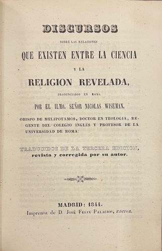 Portada de Discursos Sobre Las Relaciones que Existen Entre La Ciencia y la Religion Revelada - Nicolas Wiseman