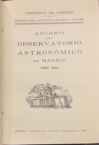 Portada de Anuario Del Observatorio Astron�mico De Madrid Para 1949 - Presidencia De Gobierno