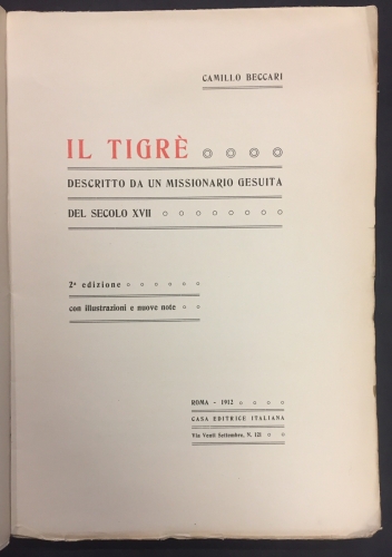 Portada de Il Tigr�. Descritto Da Un Missionario Gesuita Del Secolo XVII - Camillo Beccari