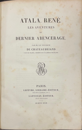 Portada de Atala. Ren�. Les Aventures Du Dernier Abencerage - Chateaubriand