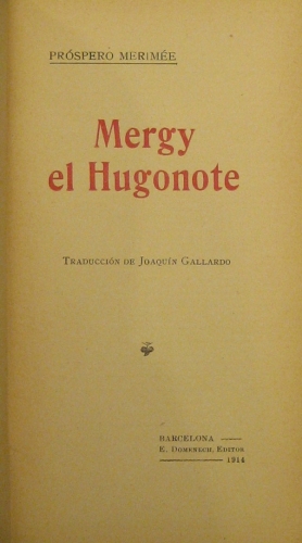 Portada de Mergy El Hugonote - Pr�spero M�rim�e
