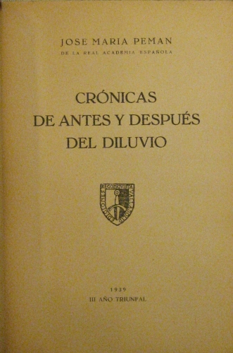 Portada de Cronicas de antes y despues del diluvio - J. M� Peman
